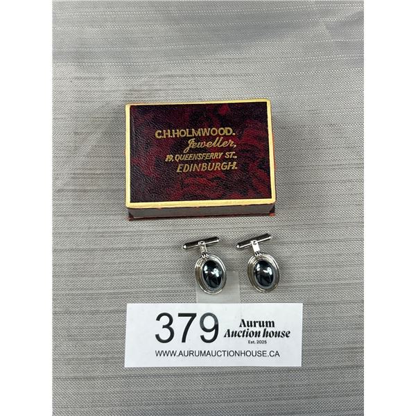 Vintage Sterling Silver Destino Cufflinks w/ Hamatite Stones, etc