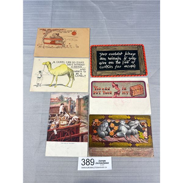 6 Vintage Humour Postcards