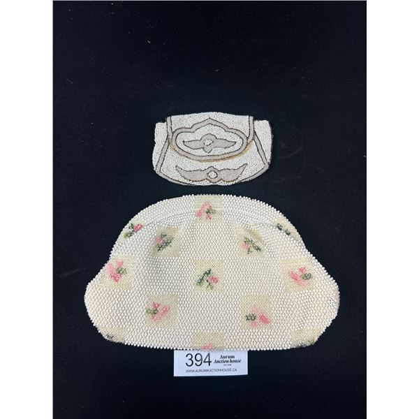 Vintage Beaded Change Purse and Pretty Beaded Floral Clutch Purse