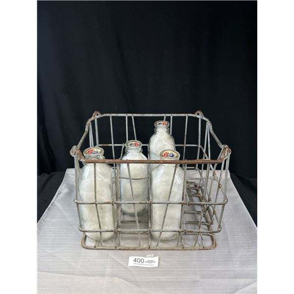 Antique Frasea Farms Milk Crate w/ Bottles