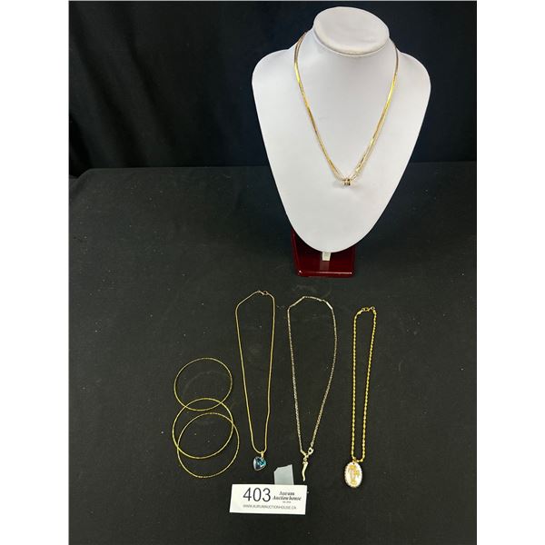 Pretty Goldtone Jewelry Lot - 3 Bangles and 4 Small Pendant Necklaces