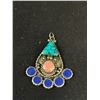 Image 2 : Vintage Sterling Silver w/ Turqouise Coral - Lapis Lazui Stones Pendant
