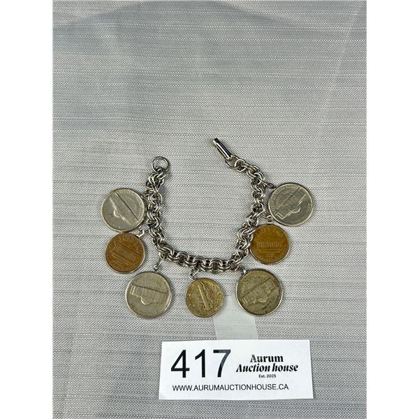 Vintage Real Coins Bracelet Approx 6" L