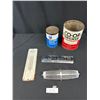 Image 1 : 5 Pc Vintage Collectible Lot, Thermometer, Oil Cans, Emblems