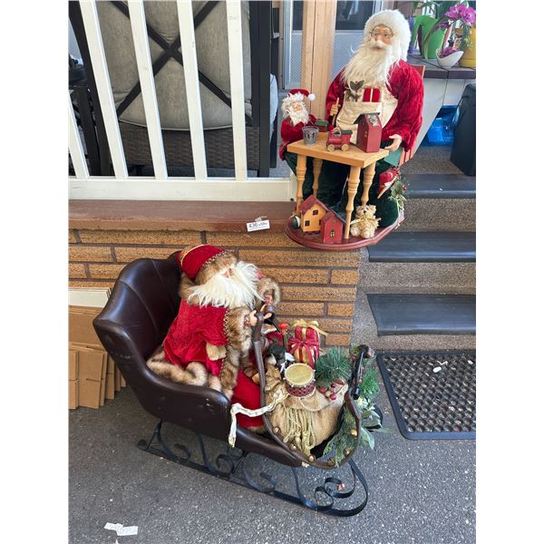 2 Santa Clause's One On Sleigh One At Desk, 29" L 24" T NO SHIPPING