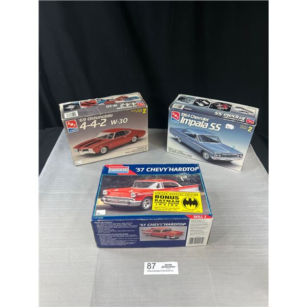 Lot of 3 Model Cars, 1/24th and 1/25th Scale, Chevy Hardtop, Chevorlet Impala SS, Oldsmobile 4-4-2