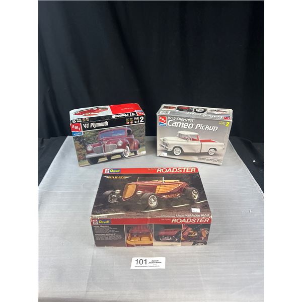 Lot of 3 Model Cars, 1955 Chevrolet Cameo Pickup, 34 Ford Roads, 41 Plymouth