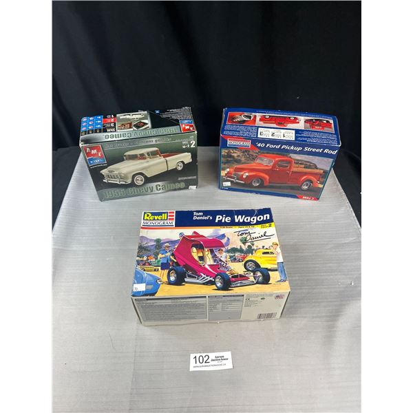 Lot of 3 Model Cars, 1955 Chevy Cameo, Tom Daniels Pie Wagon, 40 Ford Pickup Street Rod