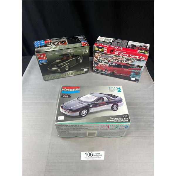 Lot of 3 Model Cars 57 Chevy Funny Car, 1953 Ford Flipnose, 93 Camaro
