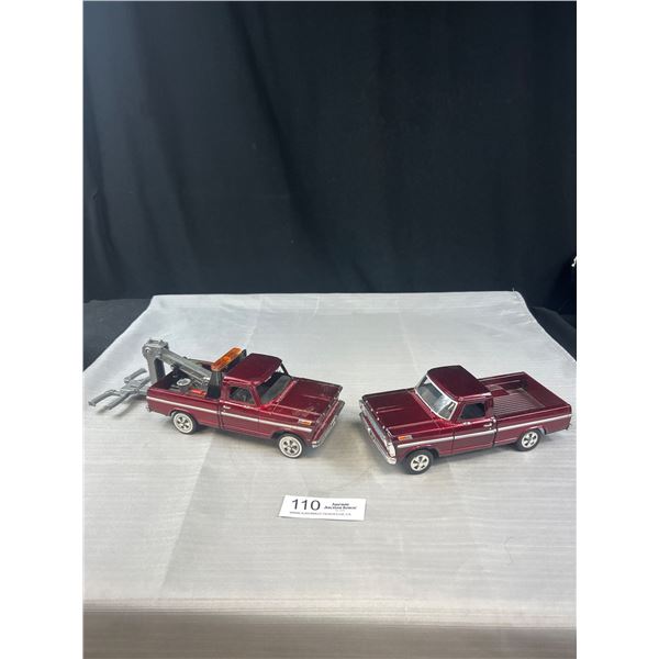 2 1/24th Scale Diecast Cars Ford Trucks, One Pickup + One Tow Truck