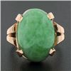 Image 2 : Vintage Retro 14K Rose Gold Oval Cabochon Marbled Jade Solitaire Cocktail Ring