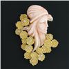Image 2 : Vintage Carved Woman Angel Skin Coral.24 ctw Diamond 18K Gold Textured Pin Brooc