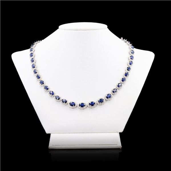 34.28 ctw Blue Sapphire and 7.39 ctw Diamond 14K White Gold Necklace