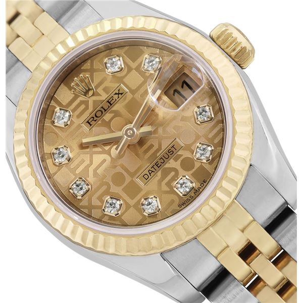Rolex Ladies Quickset 18K Two Tone Factory Diamond Dial Datejust With Rolex Box