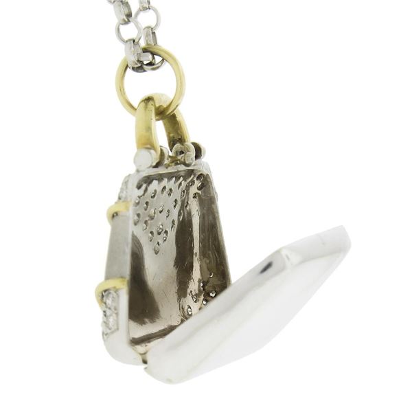 14K TT Gold 1.25 ctw Diamond Functional Purse Charm Pendant w/ 25" Rolo Chain