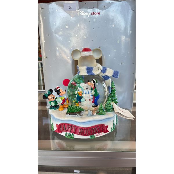 DISNEY MICKEY'S HOLIDAY WORKSHOP SNOW GLOBE WITH MUSIC *TESTED WORKING*