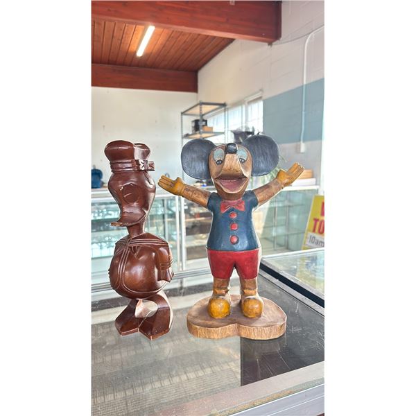 WOODEN MICKEY MOUSE FIGURINE & DONALD DUCK FIGURINE