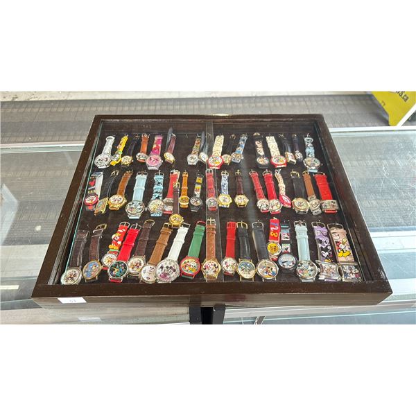 SHADOW BOX WITH ASSORTED DISNEY WATCHES