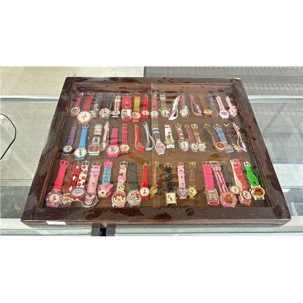 SHADOW BOX WITH ASSORTED DISNEY WATCHES