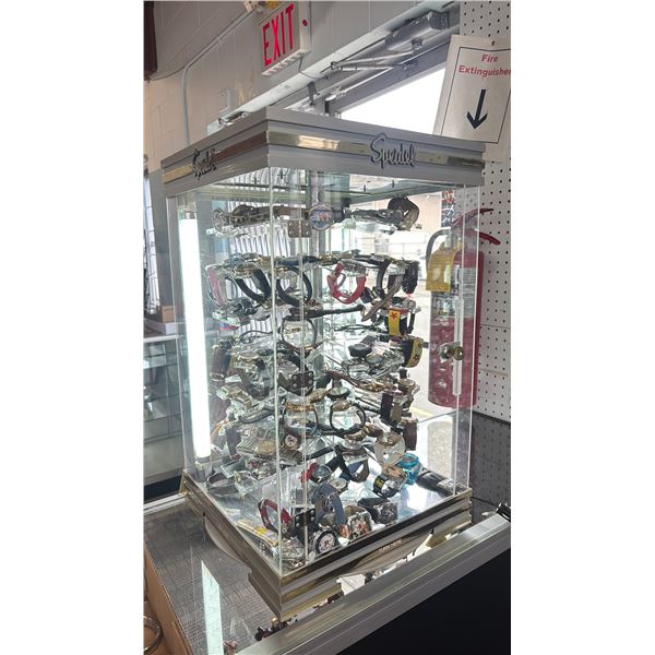 SPEIDEL ILLUMINATED ROTATING LOCKING DISPLAY CASE WITH ASSORTED DISNEY WATCHES *WITH KEY*