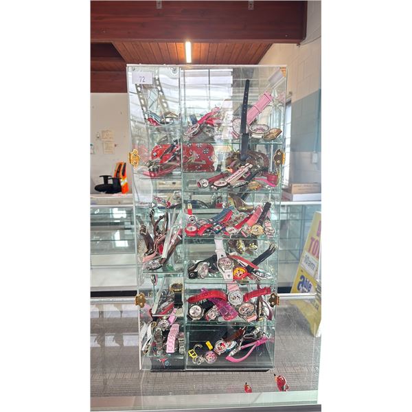 ROTATING DISPLAY CASE WITH ASSORTED DISNEY WATCHES