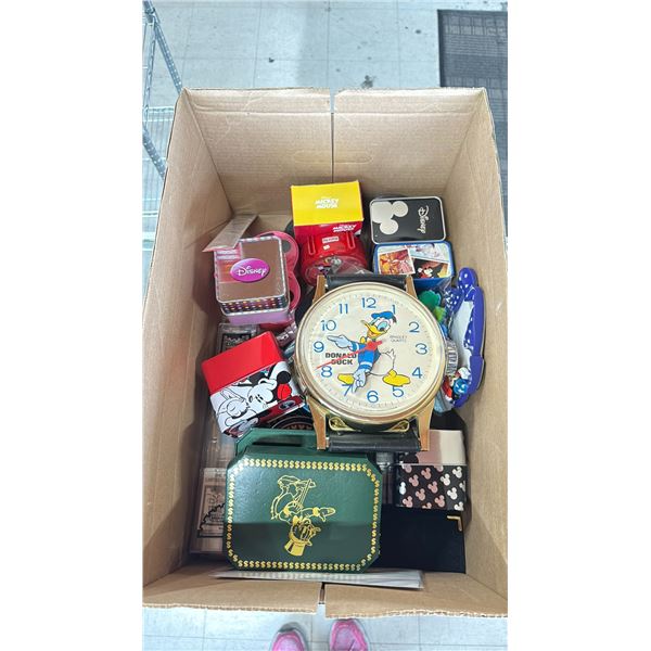 BOX OF ASSORTED DISNEY WATCHES & MORE