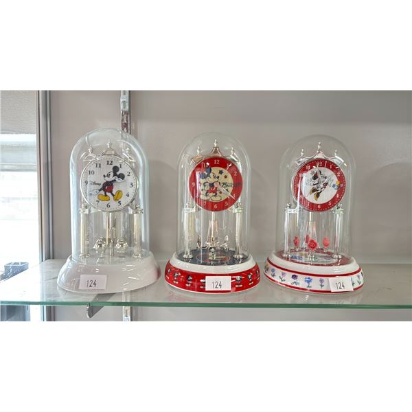 (3) DISNEY GLASS DOME CLOCKS
