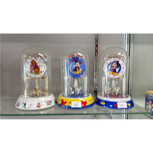 (3) DISNEY GLASS DOME CLOCKS