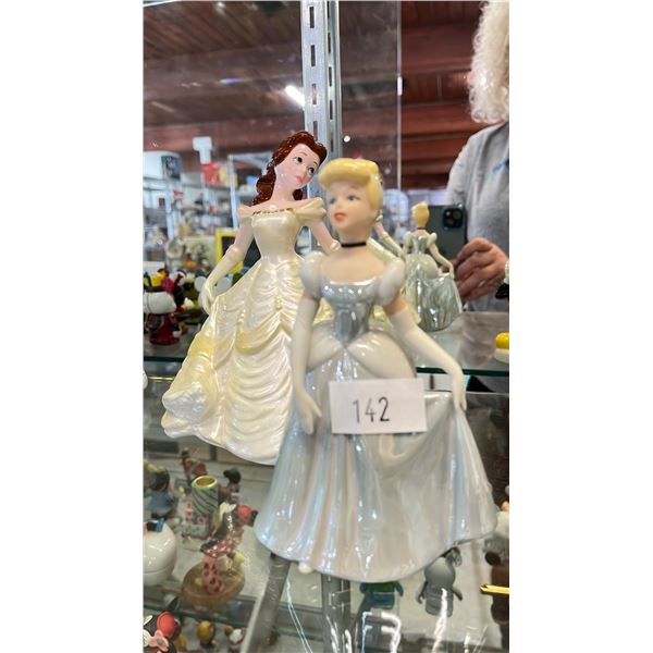(2) GLASS DISNEY PRINCESSES - CINDERELLA + BELLE (BELLE PLAYS MUSIC)