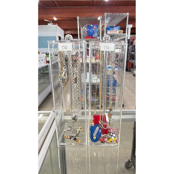 (2) PLASTIC JEWELRY STANDS WITH ASSORTED DISNEY CONTENTS
