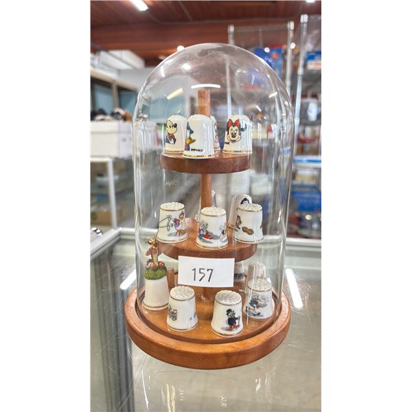 GLASS DOME THIMBLE STAND WITH GLASS DISNEY THIMBLES