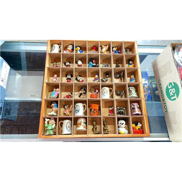 WOODEN SHADOW BOX WITH ASSORTED DISNEY KNICK KNACKS
