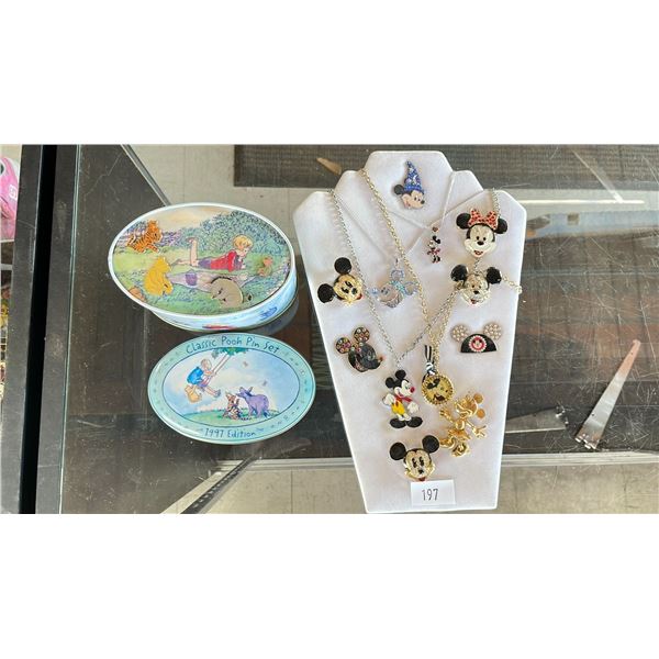 ASSORTED DISNEY PINS & COSTUME JEWELRY