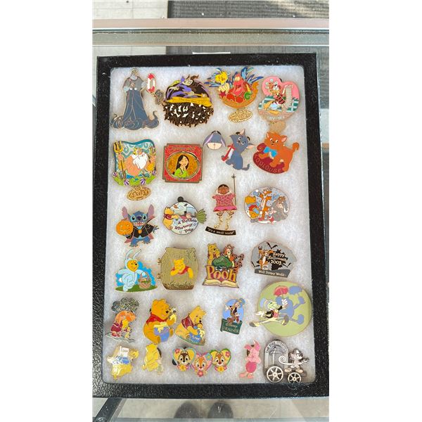 ASSORTED DISNEY PINS IN A CASE
