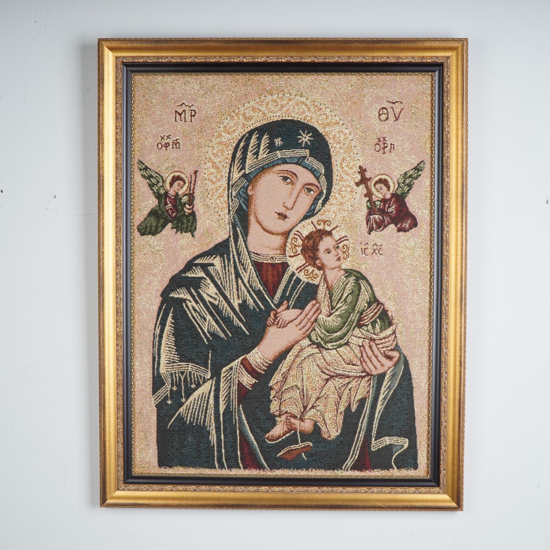 Hand-Stiched Tapestry of Byzantine Icon Our Lady of Perpetual Help