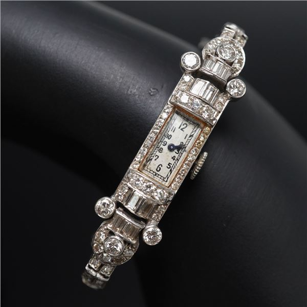 2.5 CTW Gruen Platinum and 14K White Gold Diamond Watch