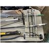 Image 2 : COLLAPSIBLE RAKE, VEHICLE JACK, BIKE PUMP PICKUP TOOL, CROWBAR, SAW, SQUARES AND PERSONAL CART