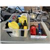 Image 1 : TRAY OF FLASHLIGHTS AND BIN OF SHOP FLUIDS