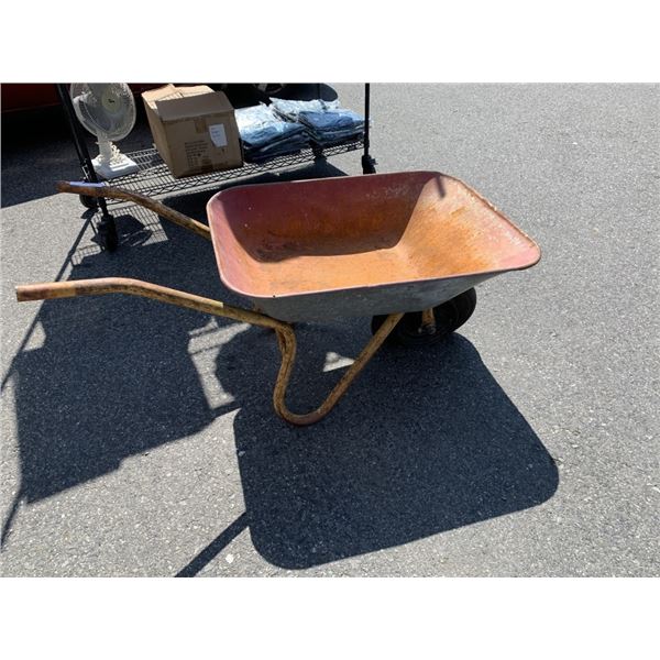 RED METAL WHEELBARROW