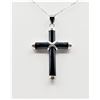 Image 1 : STERLING SILVER BLACK CROSS CABOCHON PENDANT WITH STERLING SILVER CHAIN, W/A $545.00.