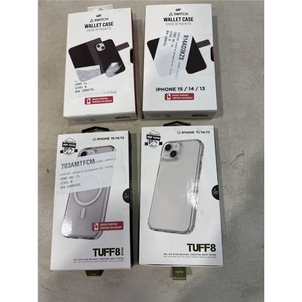 2 WALLET CASES AND 2 CASES FOR IPHONE 15/14/13