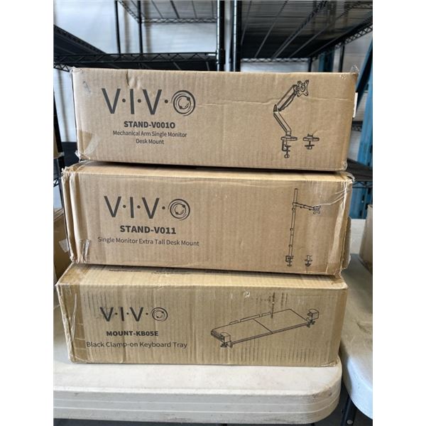 VIVO SINGLE MONITOR EXTRA TALL DESK MOUNT, SINGLE MONITOR ADJUSTABLE MOUNT, AND KEYBOARD TRAY