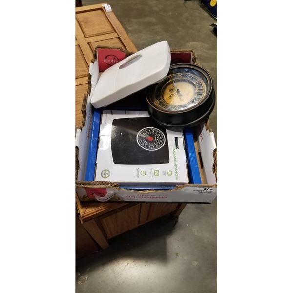 2 BATHROOM SCALES, PHONE SYSTEM AND CLOCK
