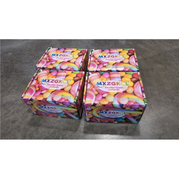 4 BOXES OF NEW RAINBOW FLOWER LOLLIPOPS 36 PER BOX
