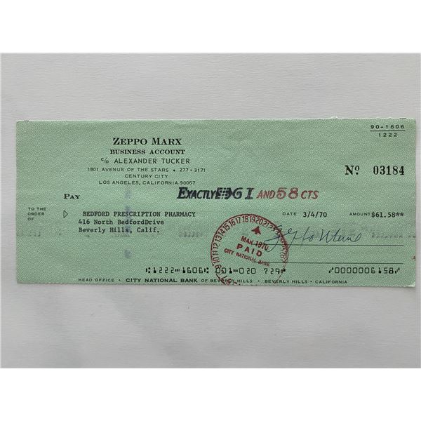 Zeppo Marx signed check