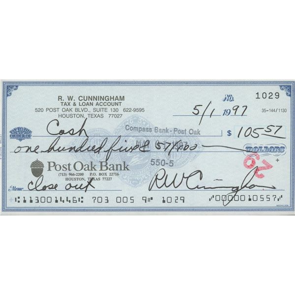 Astronaut Walter Cunningham signed check