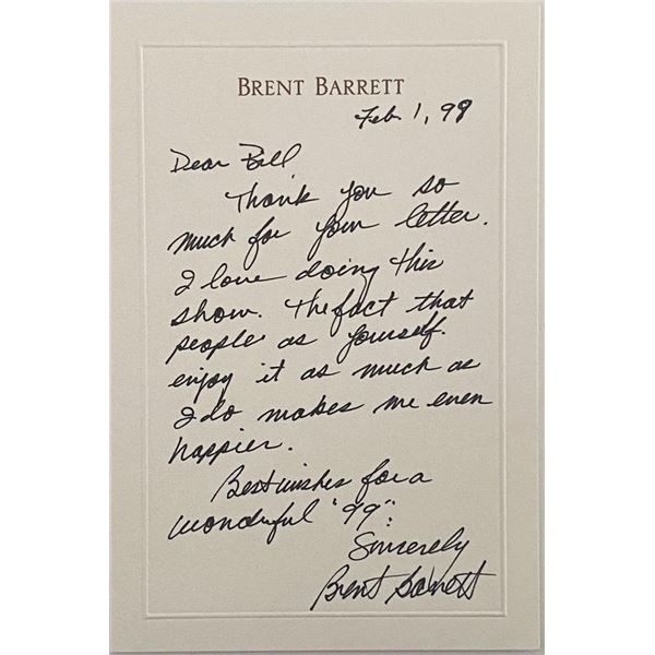 Kiss Me Kate Brent Barrett Signed Note