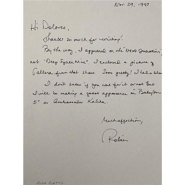 Robin Curtis signed personal letter