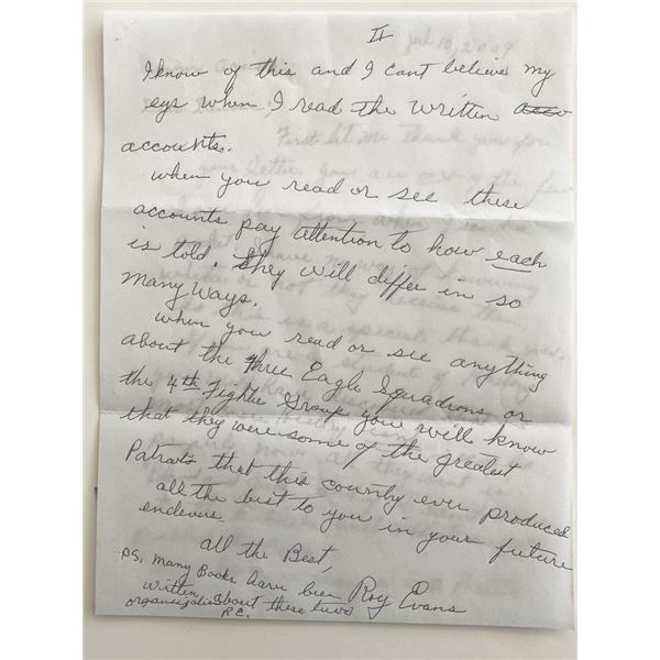 WWII Roy Evans Signed Hand Written Note