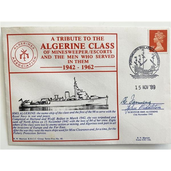 WWII HMS Algerine Tribute Commemorative Cover Signed by 2 Survivors